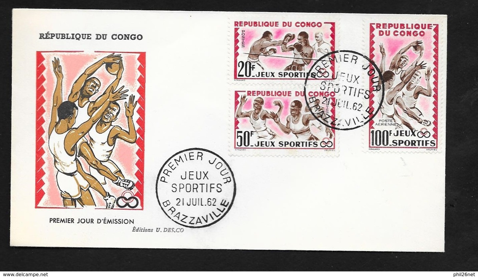 Congo  FDC  Lettre Illustrée Premier Jour Brazzaville Le 21/07/1962 N°150;151 & P.A. N°7 Jeux Sportifs Athlétisme ....TB - FDC