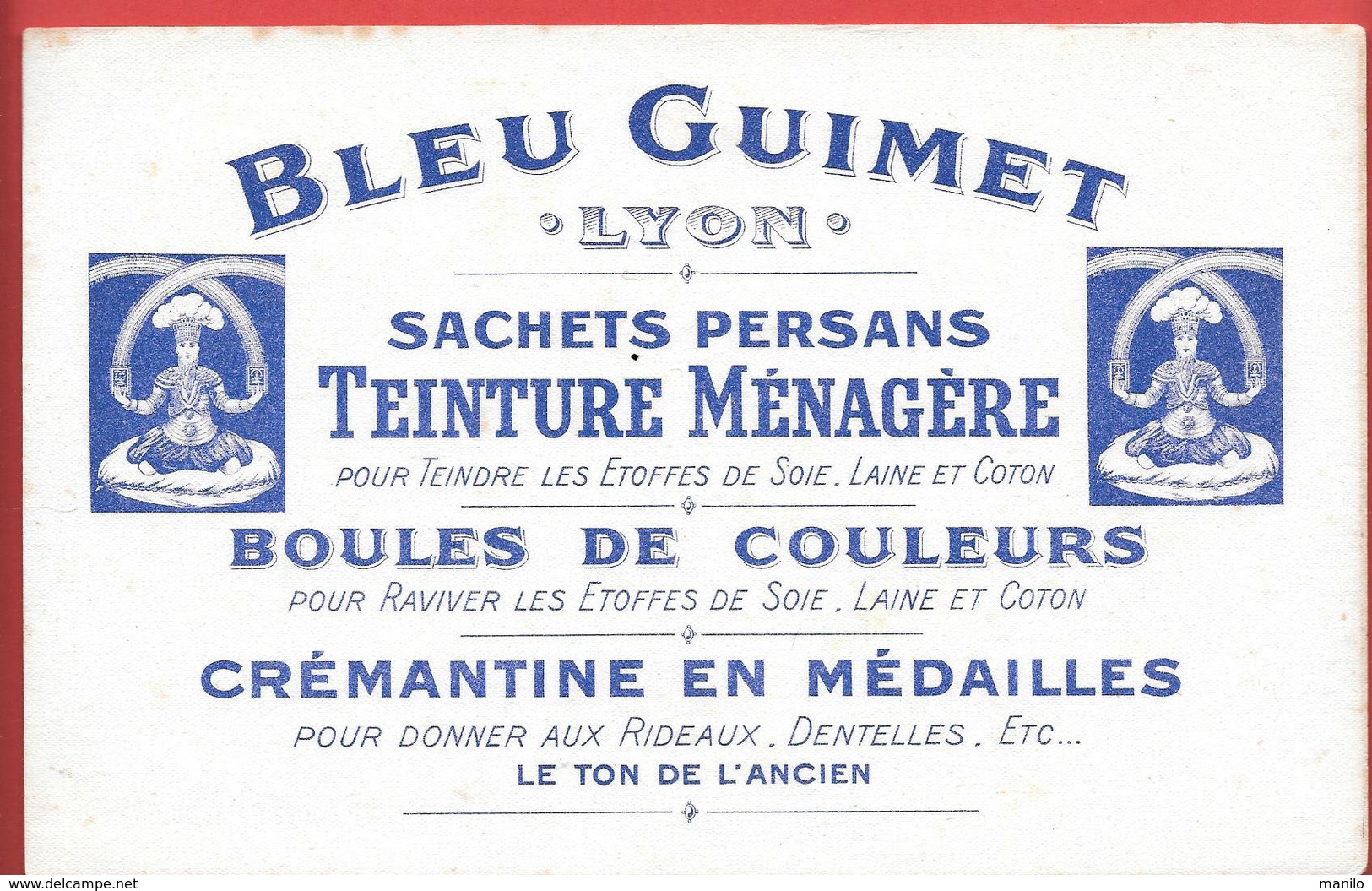 Rare Buvard Ancien Illustré, Lithographié -produit Ménager -BLEU GUIMET à LYON Sachets Persans, Teinture, Boules Couleur - Waschen & Putzen