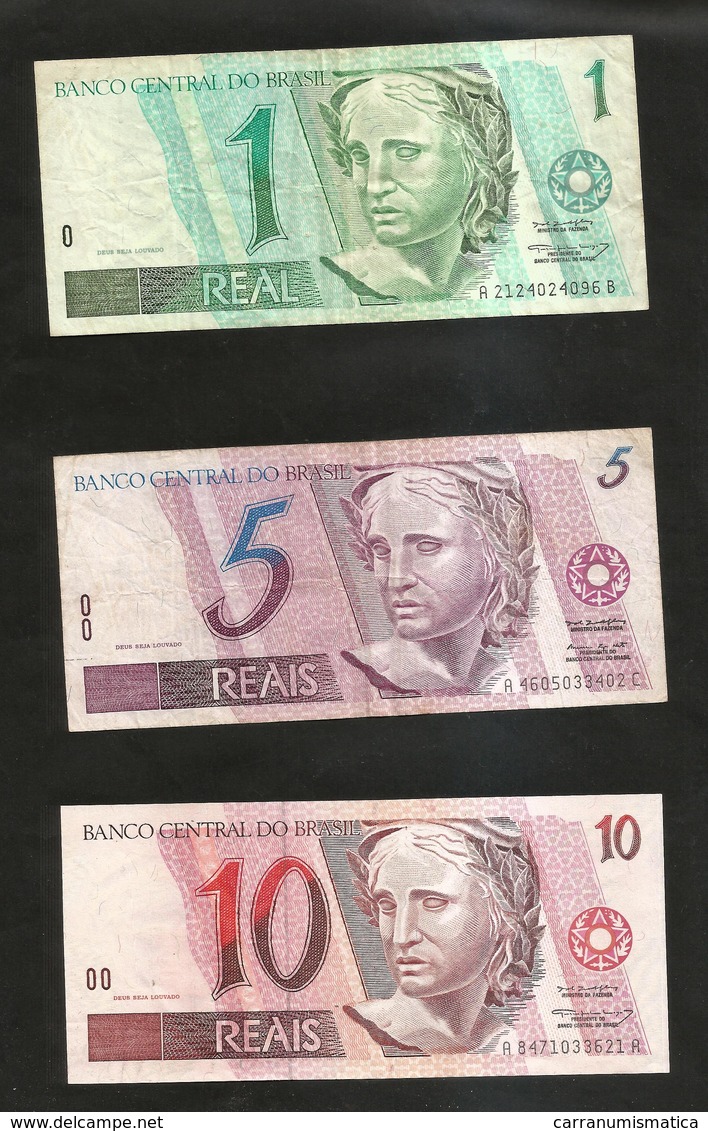 BRAZIL - El BANCO CENTRAL Do BRAZIL - 1 REAL, 5 REAIS & 10 REAIS / Lot Of 3 Different Banknotes - Brasile