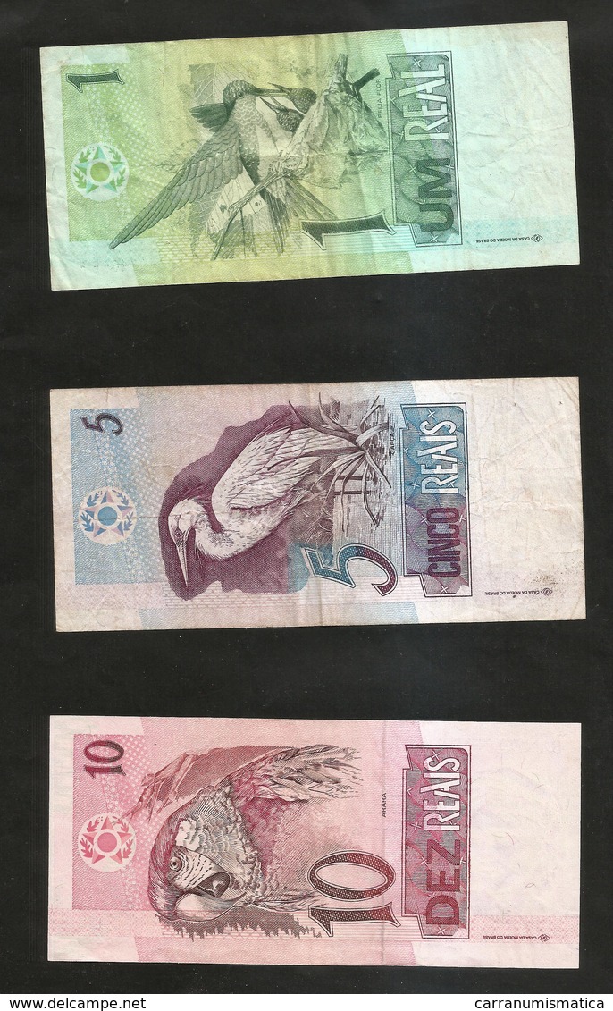 BRAZIL - El BANCO CENTRAL Do BRAZIL - 1 REAL, 5 REAIS & 10 REAIS / Lot Of 3 Different Banknotes - Brasile