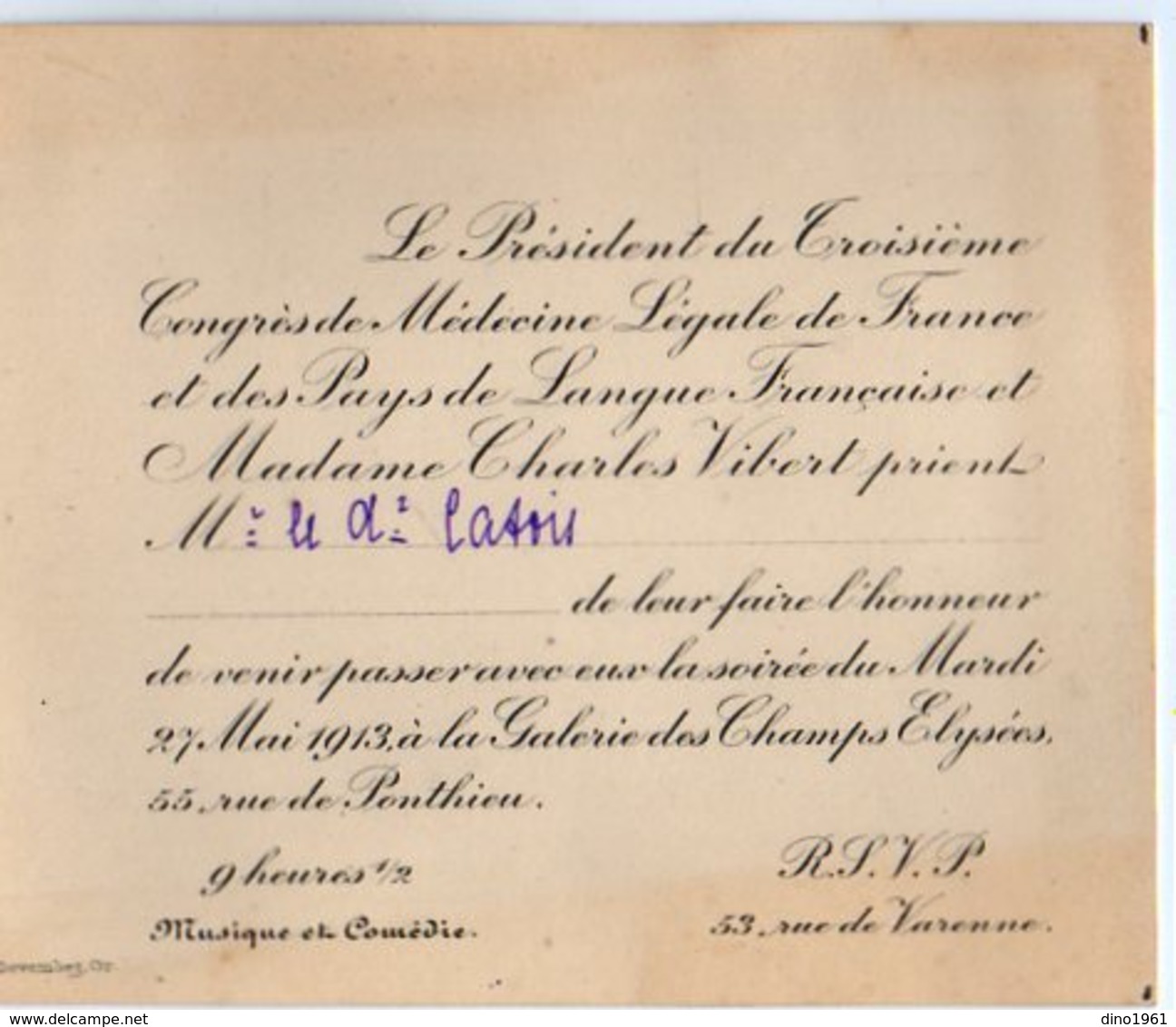 VP12.141 - PARIS 1913 - Science - Carte / Carton D'invitation Du Président Charles VIBERT à Mr Le Docteur CATOIS à CAEN - Autres & Non Classés