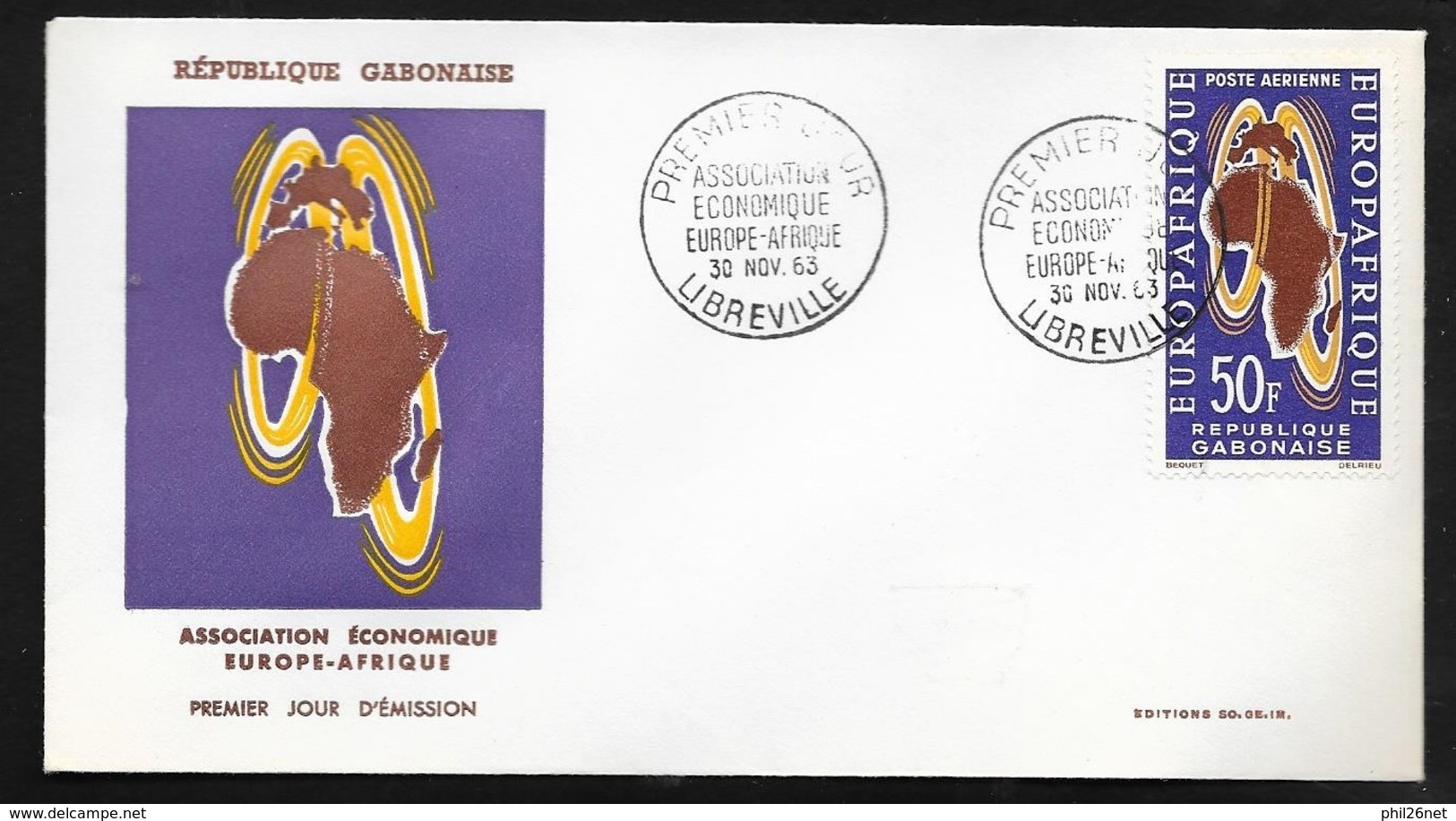 Gabon Lettre Illustrée Premier Jour Libreville Le 30/11/1963 Le P.A. N°18 Europafrique Coopération Economique TB - 1963