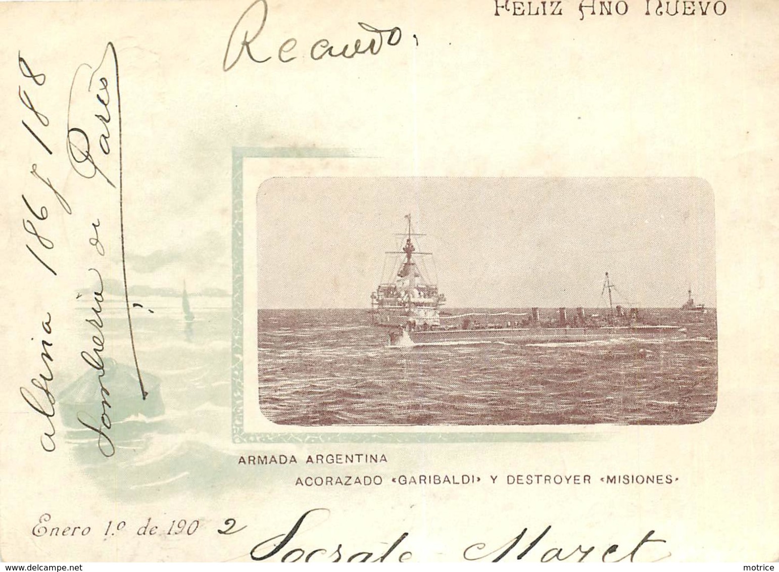 CARTE LETTRE (entier Postal 1902) - Armada Argentina, Acorazado "Garibaldi" Y Destroyer "Misiones". - Argentine