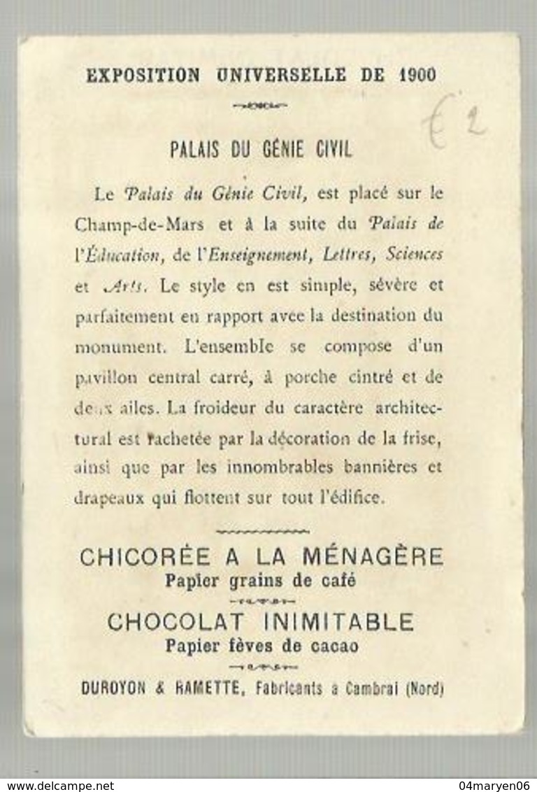 ""   Chocolat Inimitable-  DUROYON & RAMETTE  "" - *** Exposition De 1900-Palais Du Génie Civil - Duroyon & Ramette