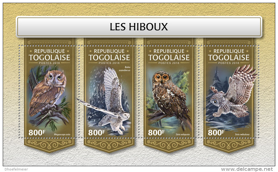 TOGO 2018 MNH** Owls Eulen Hiboux M/S - OFFICIAL ISSUE - DH1813 - Eulenvögel