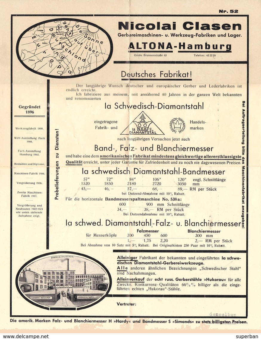 LETTRE PUBLICITAIRE / ADVERTISING LETER : GERBEREI MASCHINEN U. WERKZEUG FABRIK : ALTONA - HAMBURG - 1933 - RRR (ab712) - 1900 – 1949