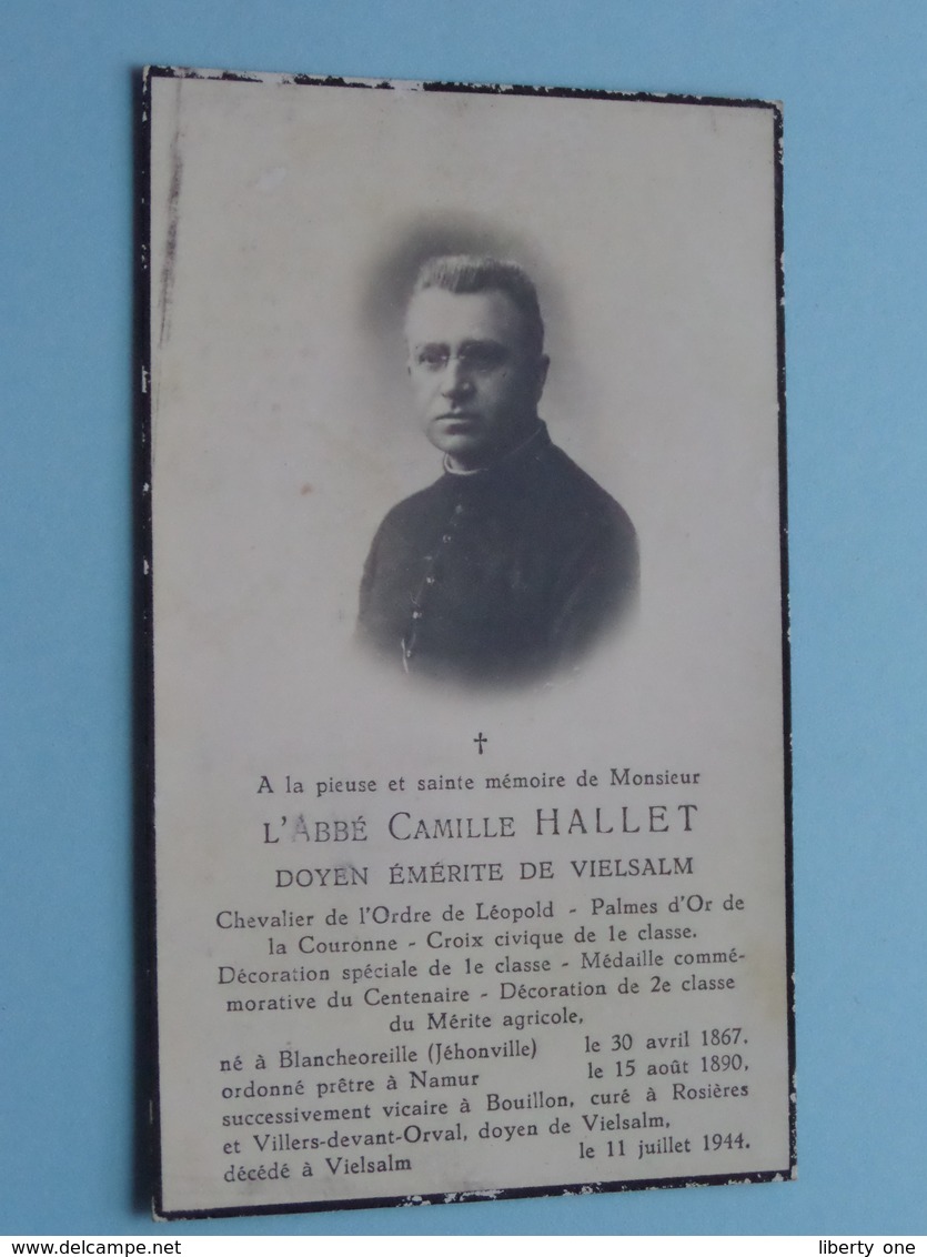 DP L'Abbé Camille HALLET - Blancheoreille (Jéhonville) 30 Avril 1867 - Vielsalm 11 Juli 1944 ( Voir Photo )! - Décès