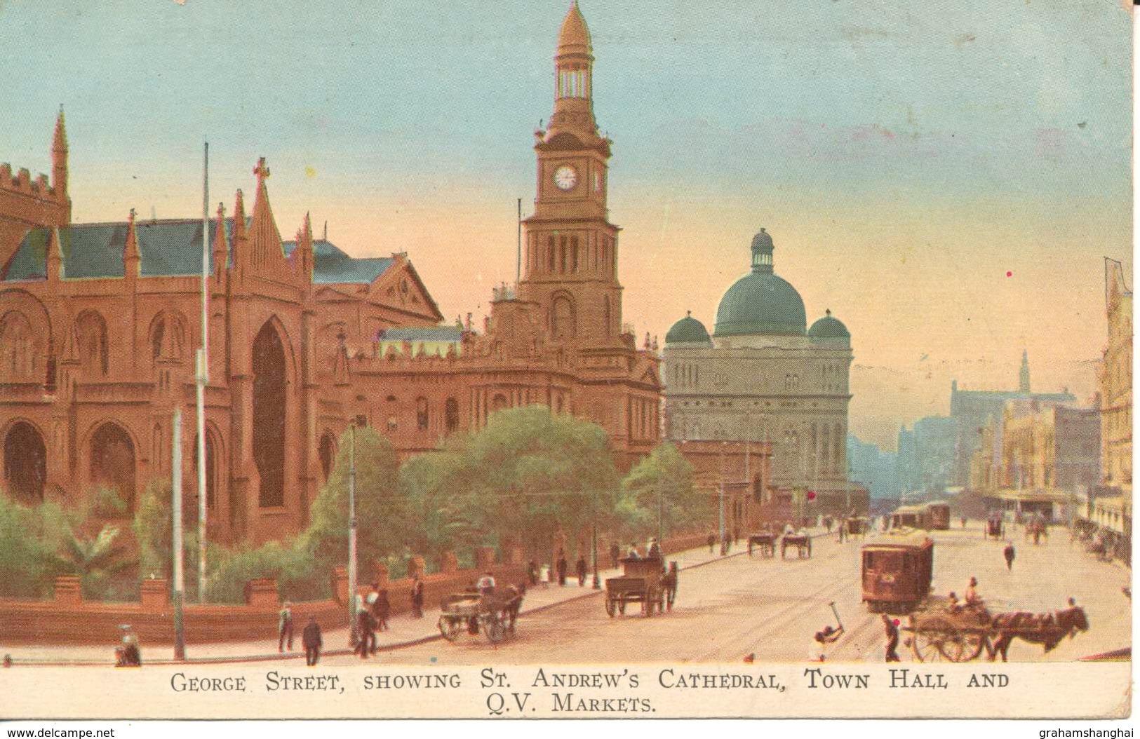 Postcard Australia New South Wales Sydney George Street St Andrew's Cathedral Town Hall Unposted Early 20th Century ? - Sydney