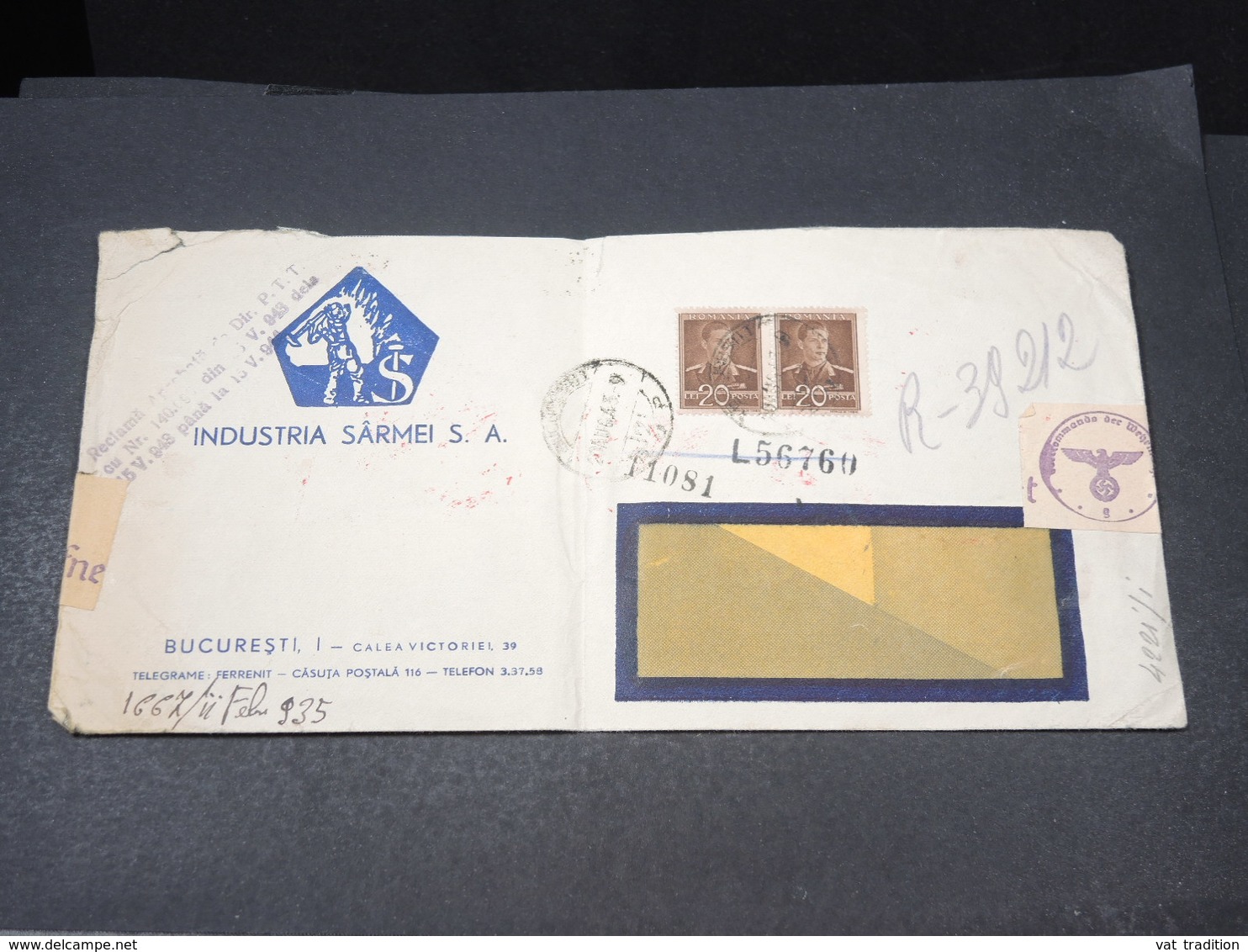 ROUMANIE - Enveloppe Commerciale De Bucarest Pour Düsseldorf En 1943 Avec Contrôle Postal - L 17954 - Lettres 2ème Guerre Mondiale