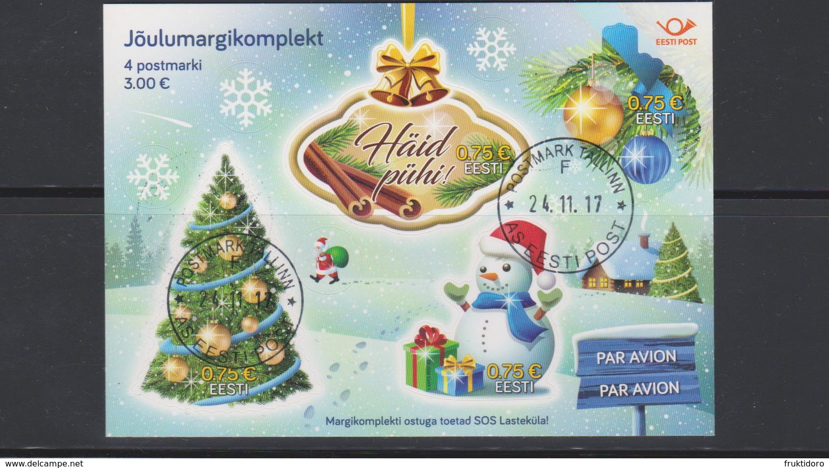 Estonia Mi Bl 45 Christmas - Tree - Decoration - Snowman - Cinnamon 2017 - First Day Cancellation - Estland