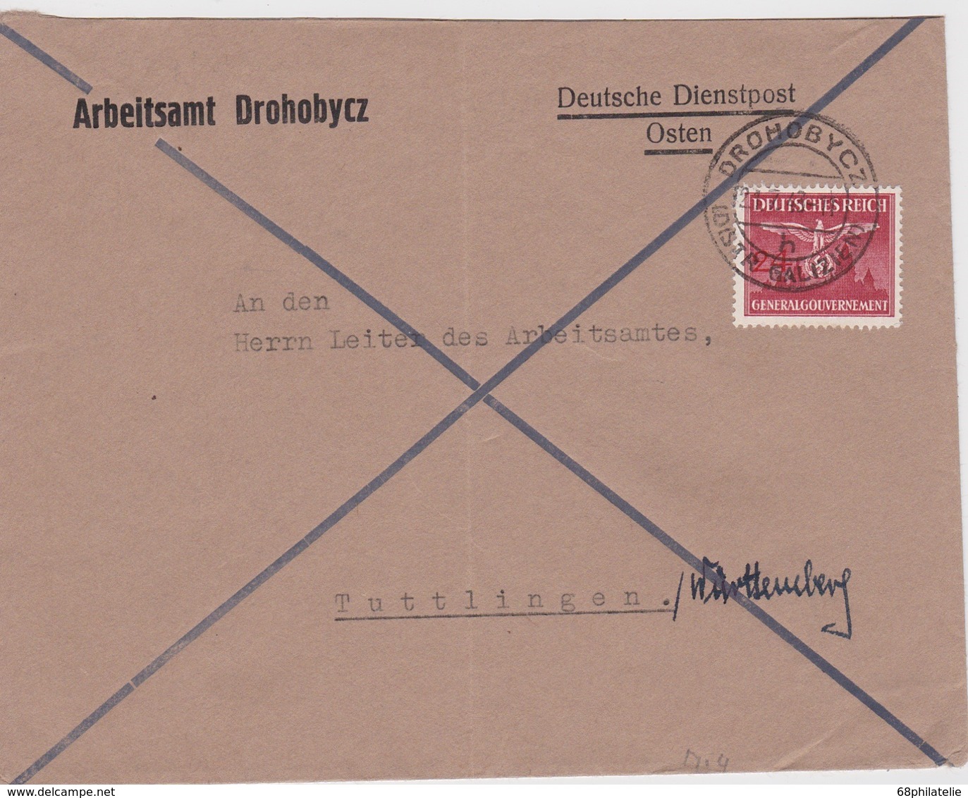 GENERAL GOUVERNEMENT 1943 LETTRE DE DROHOBYCZ - Occupation 1938-45