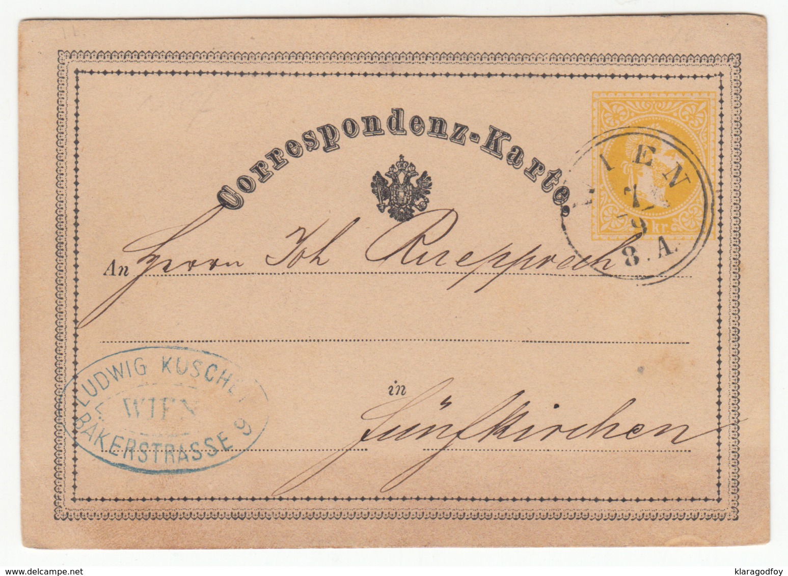 Austria Postal Stationery Postcard Correspondenz-Karte Travelled 1870 Wien To Funfkirchen B180525 - Autres & Non Classés