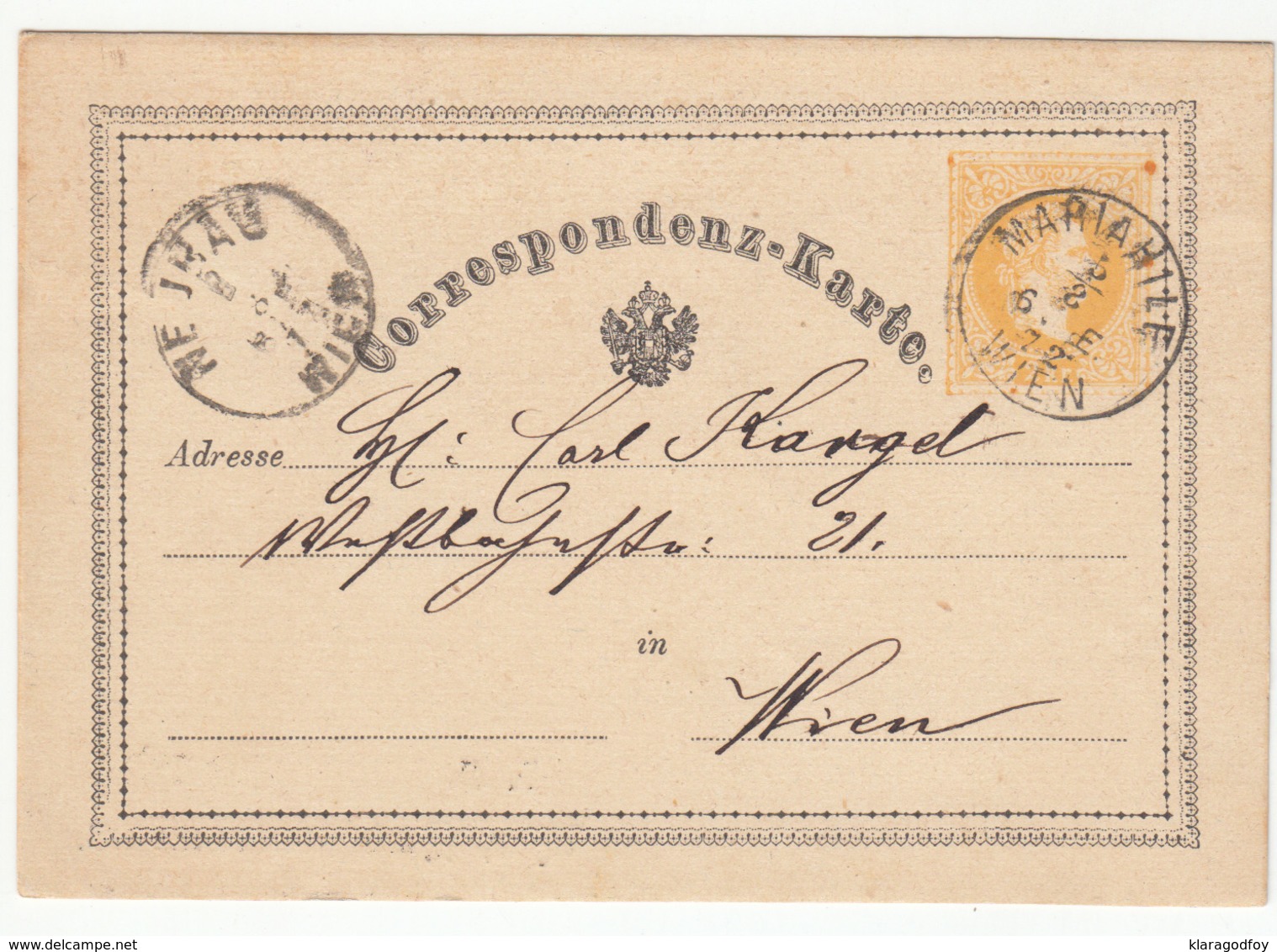 Austria Postal Stationery Postcard Correspondenz-Karte Travelled 1872 Wien B180525 - Sonstige & Ohne Zuordnung