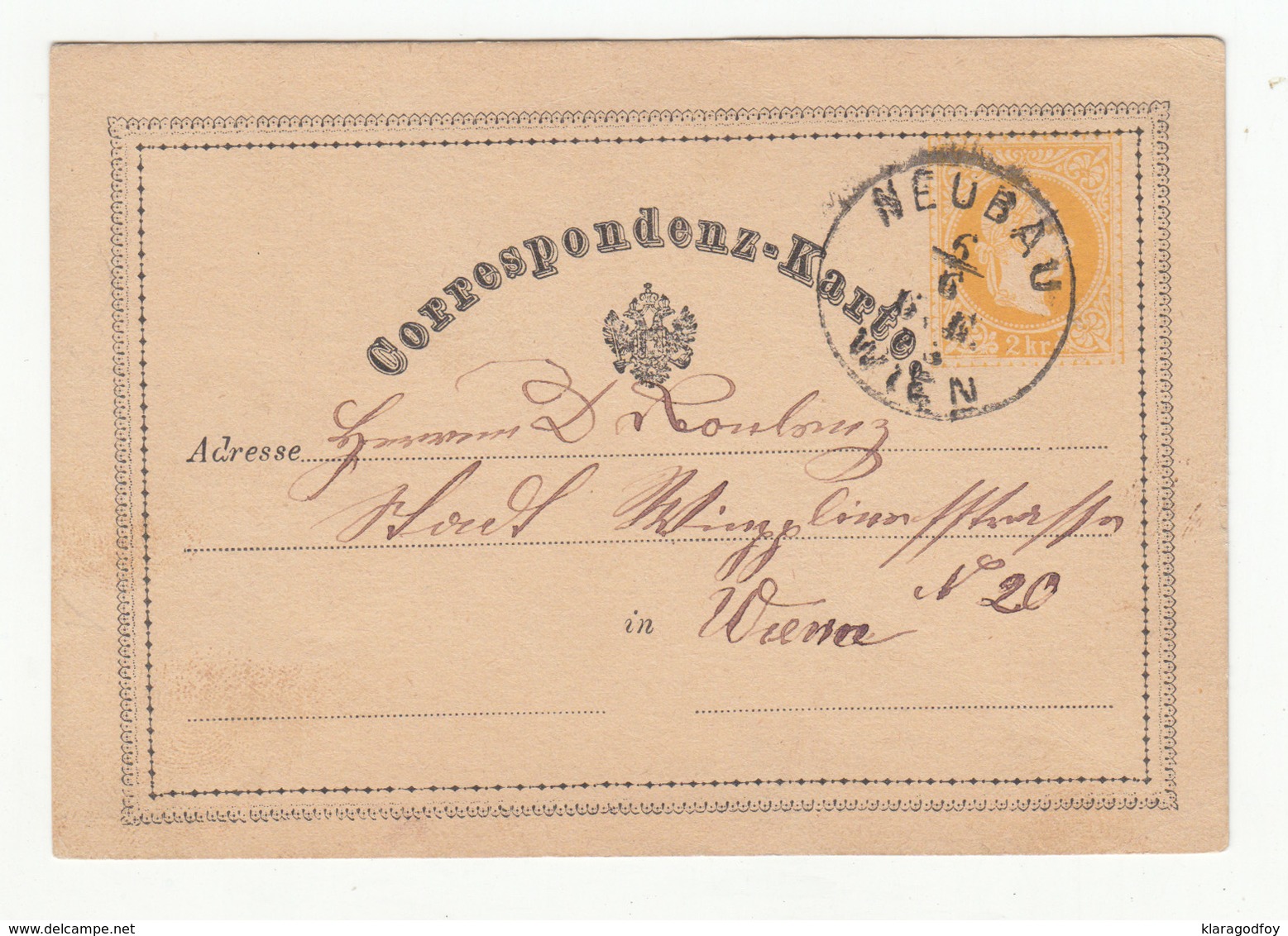 Austria Postal Stationery Postcard Correspondenz-Karte Travelled 1873 Neubau B180525 - Sonstige & Ohne Zuordnung