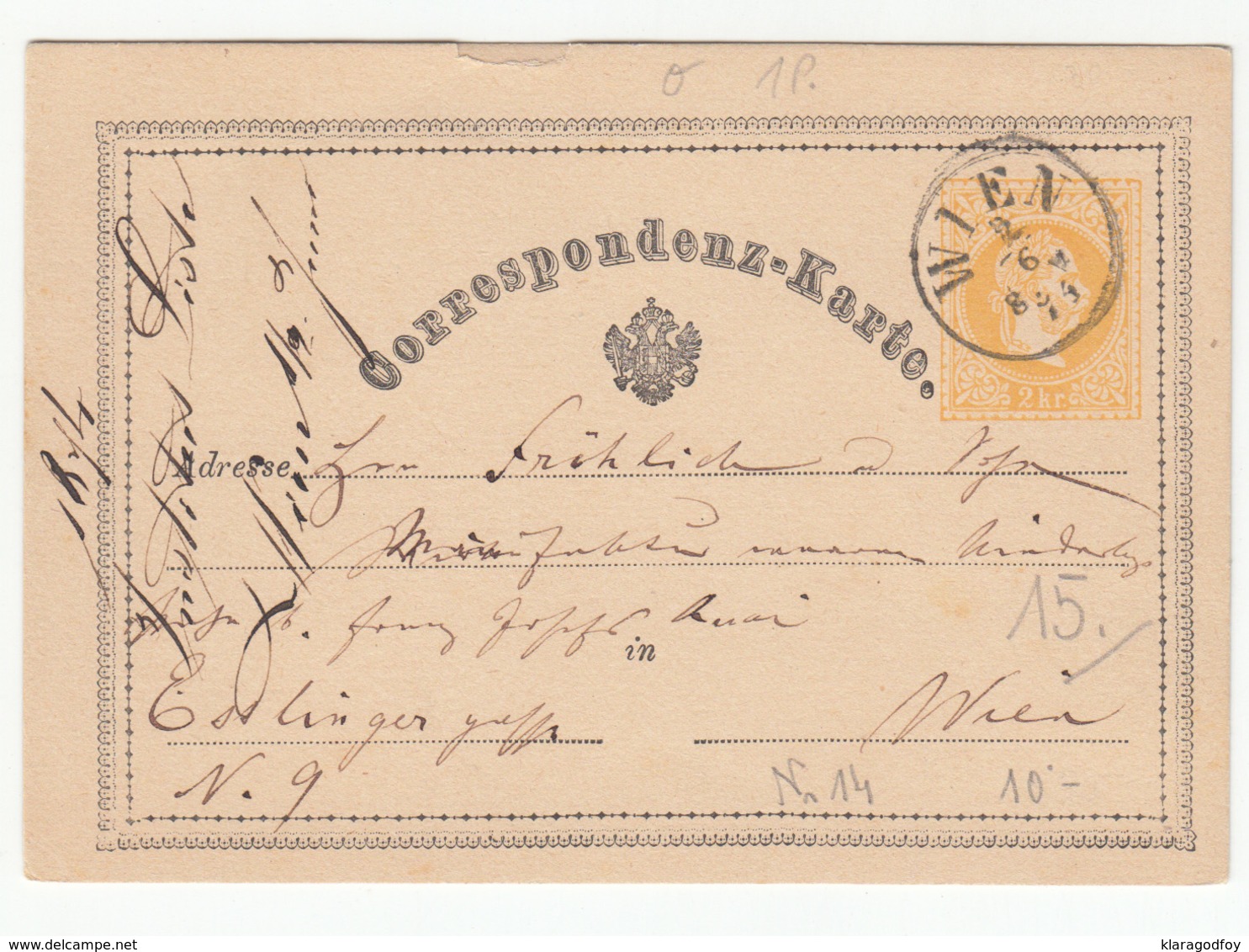 Austria Postal Stationery Postcard Correspondenz-Karte Travelled 1874 Wien B180525 - Sonstige & Ohne Zuordnung