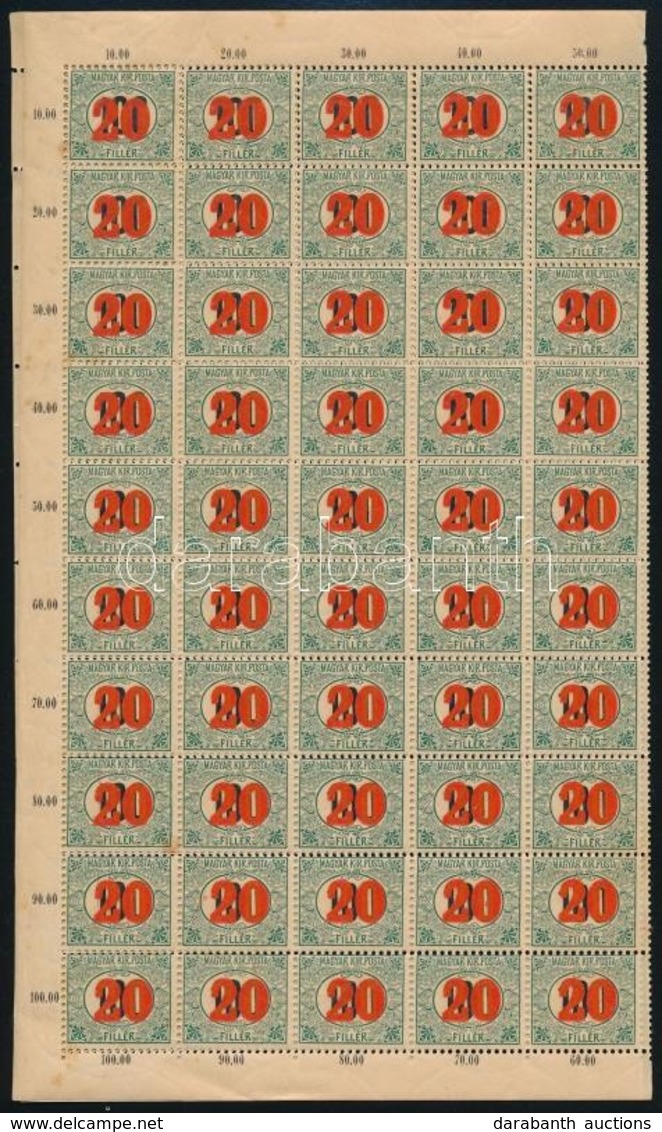 ** 1915 Kisegít? Portó MPIK 40 Középen Csaknem Teljesen Elvált ív, Benne 4 X IV és 4 X Csillag / Postage Due Mi 34 Apart - Other & Unclassified