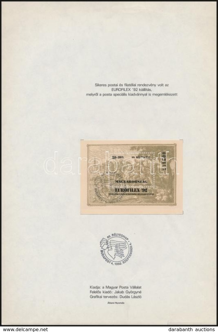 1992 2 Db Bélyegnap (65.) Eurofilex Magyar Posta Ajándék Blokk Emléklapon Emlékbélyegzéssel - Altri & Non Classificati