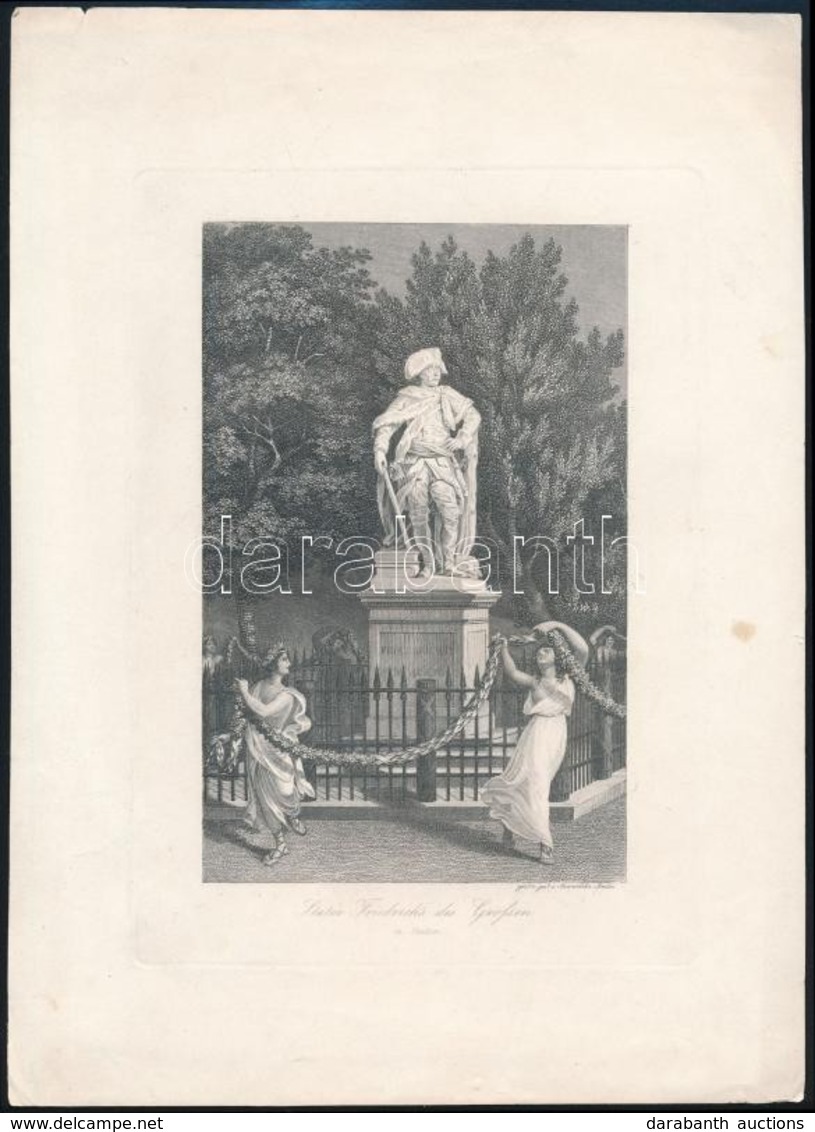 Cca 1900 Statue Friedrichs Des Großen, Acélmetszet, Jelzett, 20×14 Cm - Stampe & Incisioni