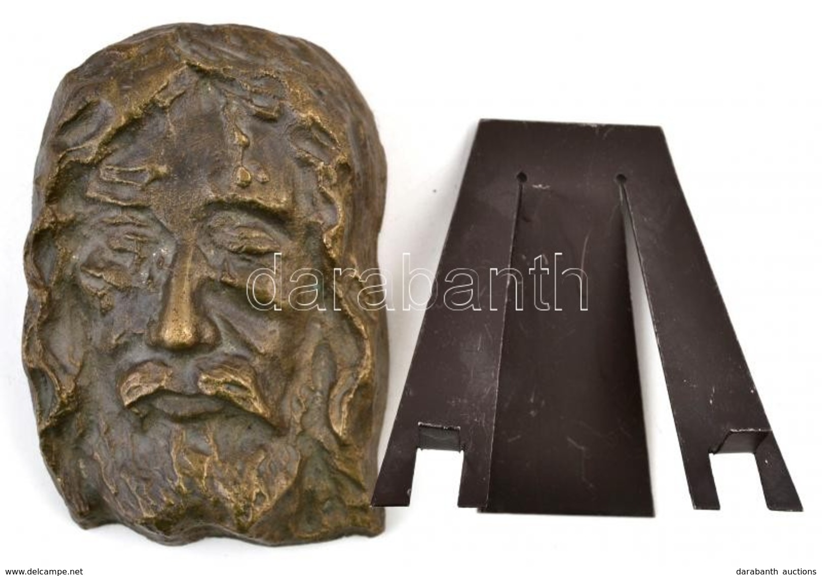 Jelzés Nélkül: Krisztus Fej. Bronz Relief, Fém Tartóval, 13×8 Cm - Altri & Non Classificati