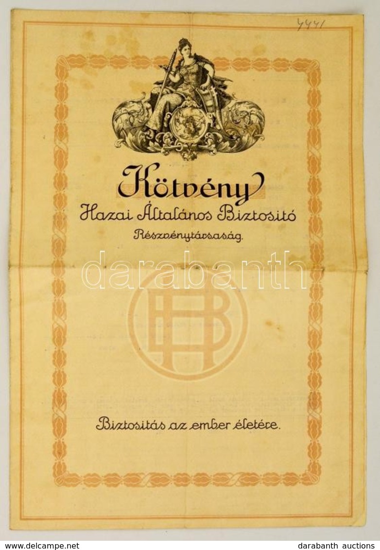 1938 Hazai Általános Biztosító Díszes életbiztosítási Kötvénye, Kitöltött, Aláírással, Hajtásnyommal - Non Classificati