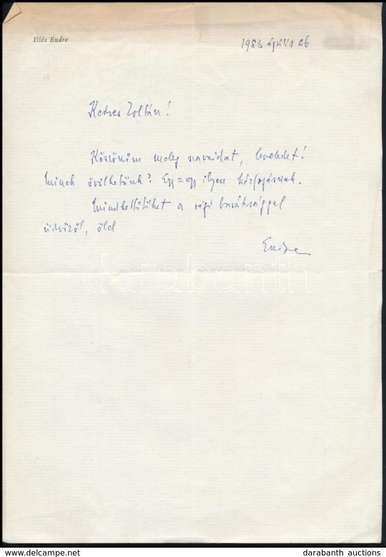 1983 Illés Endre (1902-1986) Drámaíró, Könyvkiadó Igazgató Saját Kézzel írt Levele Vas Zoltán (1903-1983) író, 56-os áll - Non Classificati