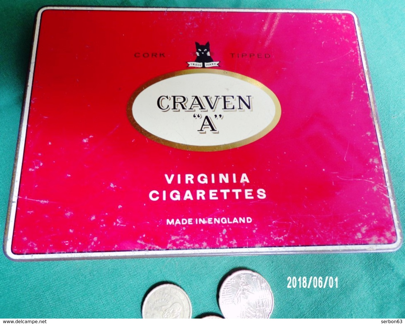 CRAVEN A  CORK - TIPPED BOITE MÉTALLIQUE TRÈS USAGÉE PUBLICITAIRE CIGARETTES VIDE TABAC VERS 1980 ? PUBLICITÉ - Serbon63 - Empty Tobacco Boxes