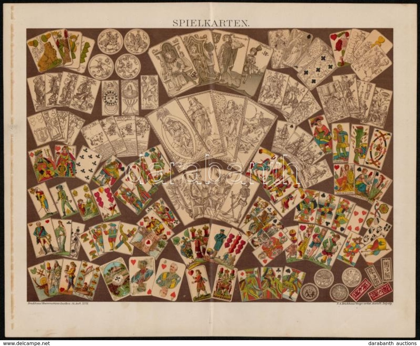 Cca 1890 Játékkártyák Színes Nyomat A Brockhaus Lexikonból / Card Games Colored Print - Non Classificati