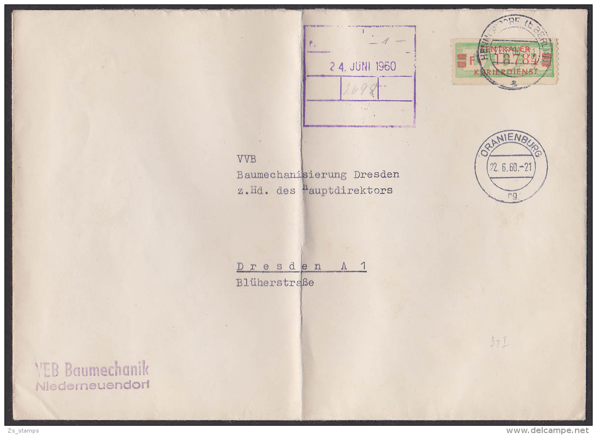 Henningsdorf Bei Berlin, ZKD-Brief B31I 1960 Baumechanik, Bf Gefaltet, Baumechanik  Niederneuendorf - Sonstige & Ohne Zuordnung