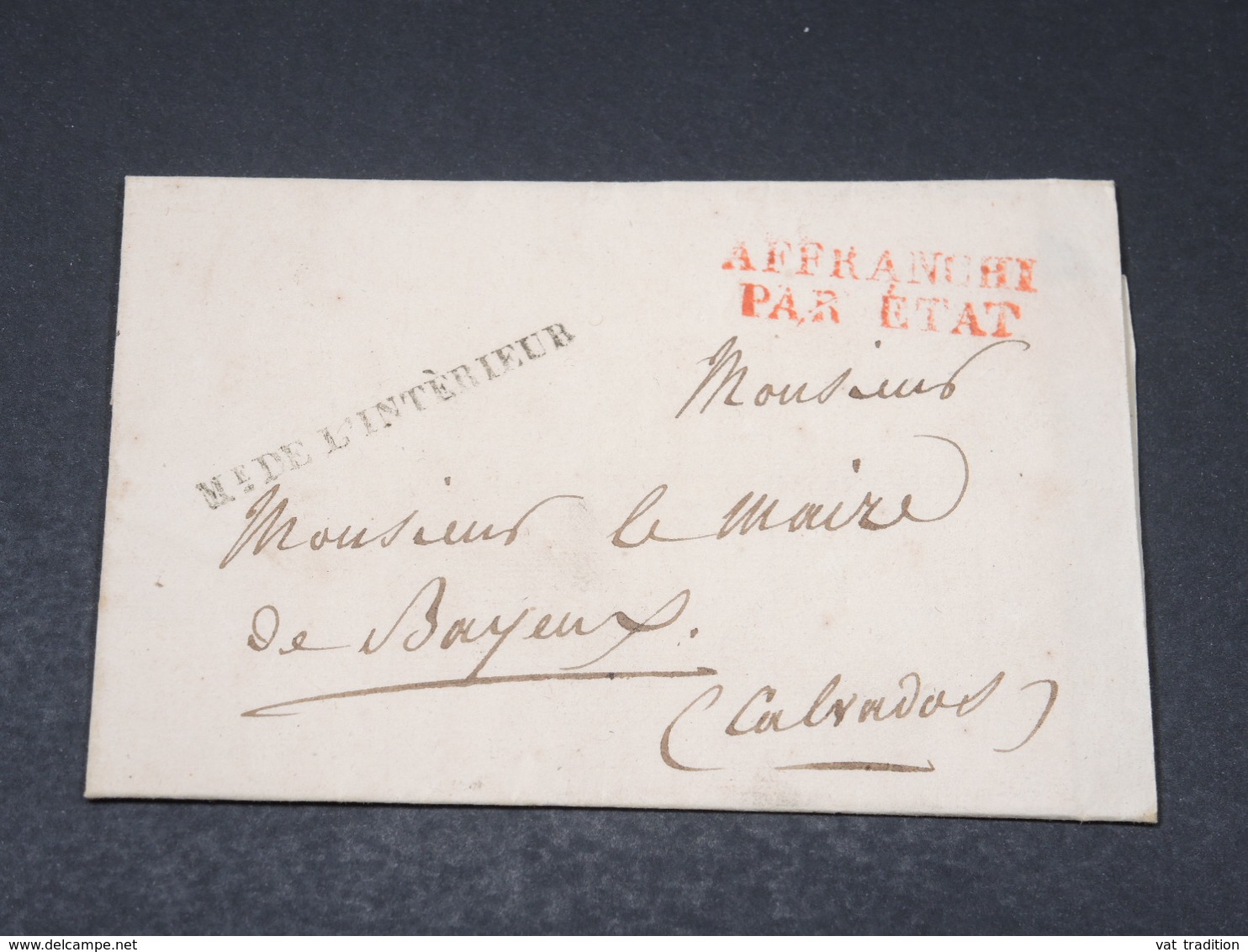 FRANCE - Lettre Du Ministère De L 'Intérieur Pour Bayeux - L 18000 - 1801-1848: Précurseurs XIX