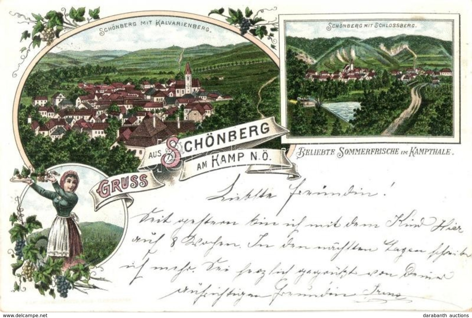 T2 1896 (Vorläufer!) Schönberg Am Kamp, Kalvarienberg, Schlossberg / Calvary And Castle, Folklore. Art Nouveau, Litho - Non Classés