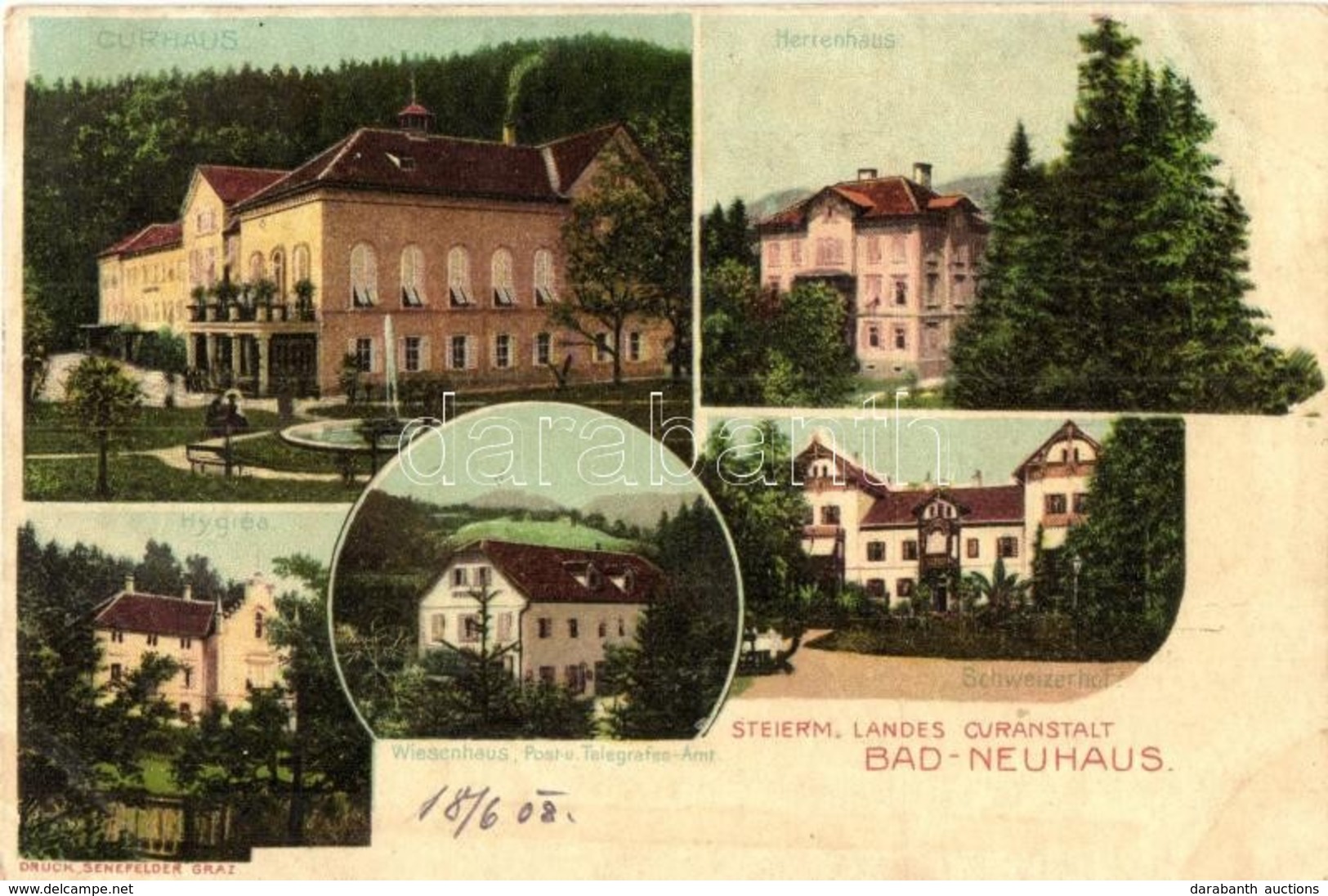 T2 Terme Dobrna, Bad Neuhaus Bei Cilli; Curhaus, Herrenhaus, Schweizerhof, Hygiea, Wiesenhaus, Post Und Telegrafen Amt / - Non Classificati