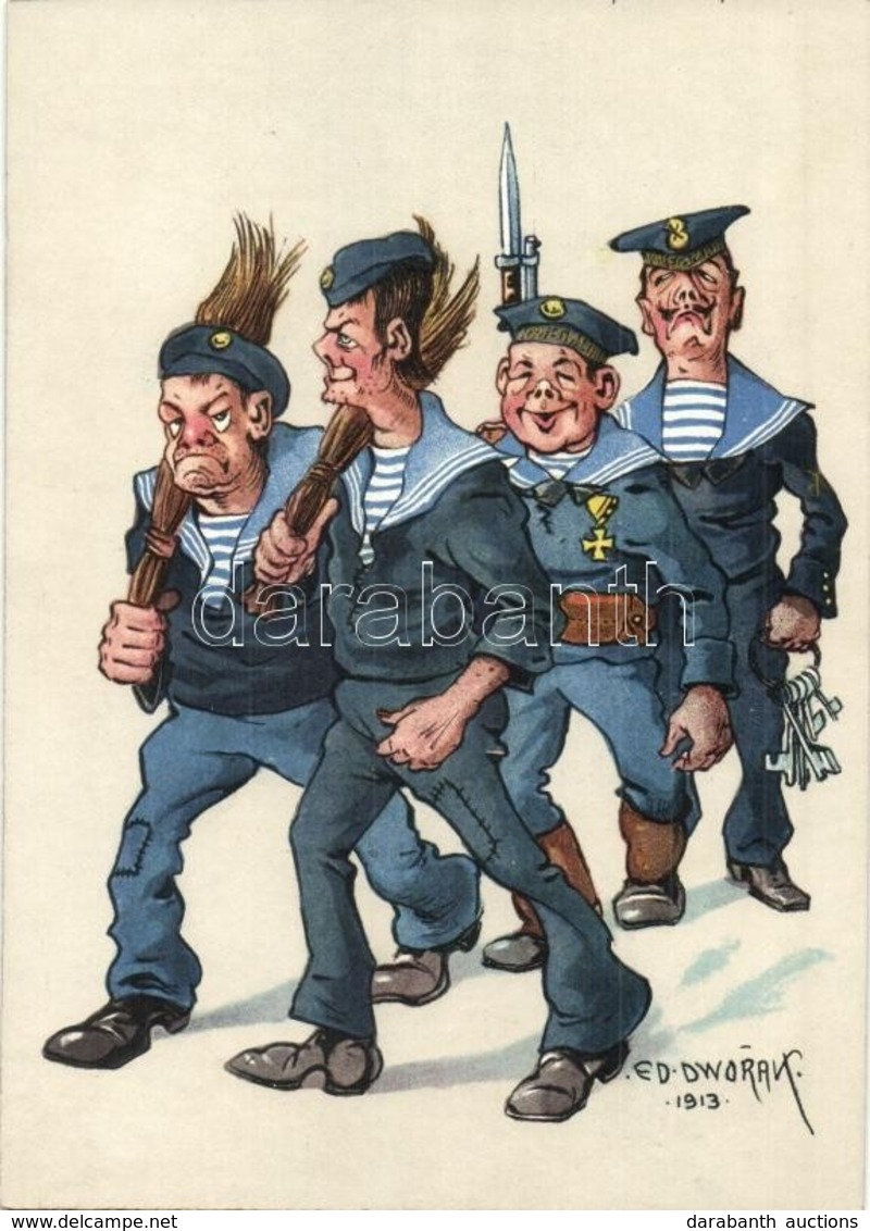 ** T3/T4 Austro-Hungarian Navy K.u.K. Kriegsmarine Mariner Art Postcard, Humor. C. Fano 1914/1915. S: Ed Dworak (vágott  - Non Classés