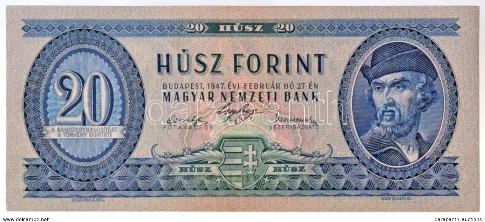 1947. 20Ft T:I-,II 
/ Hungary 1947. 20 Forint C:AU,XF
Adamo F9 - Non Classificati