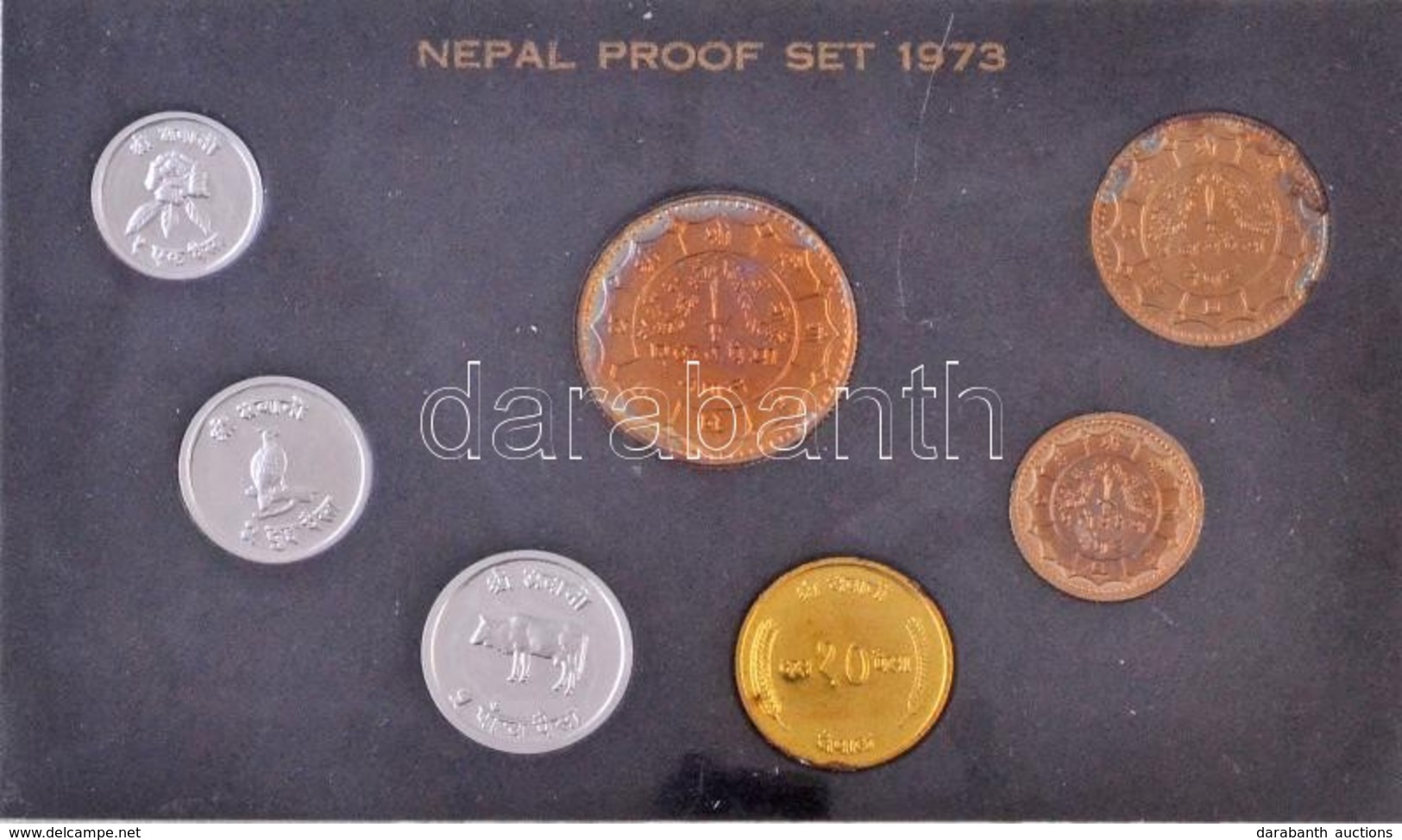 Nepál 1973. 1p-1R (7xklf) Forgalmi Sor Eredeti Dísztokban T:PP
Nepal 1973. 1 Paisa - 1 Rupee (7xdiff) Coin Set In Origin - Non Classés