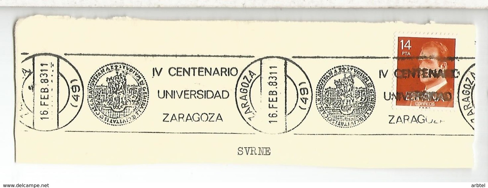 ZARAGOZA FRAGMENTO CON MAT RODILLO IV CENTENARIO UNIVERSIDAD UNIVERSITY - Cartas & Documentos