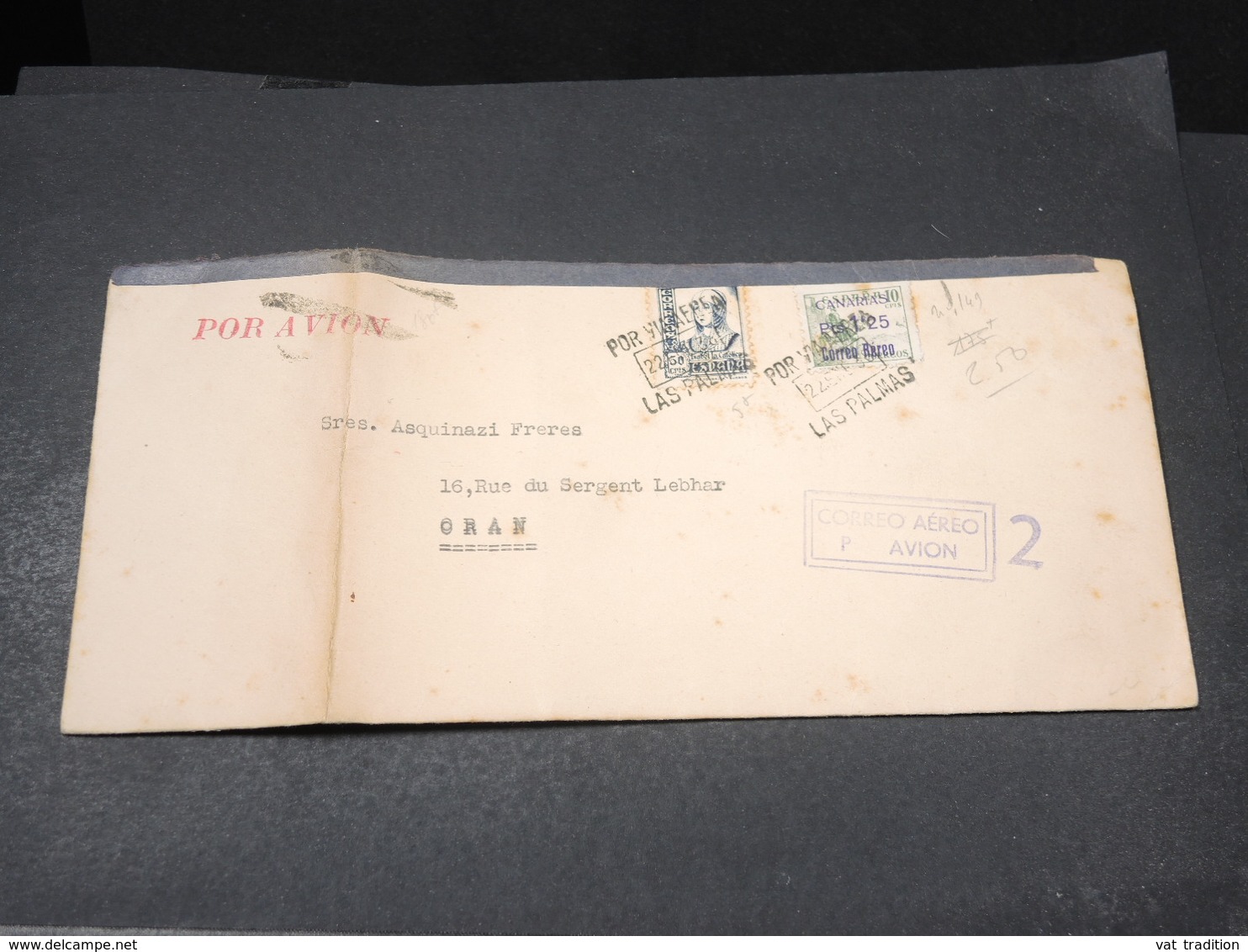 ESPAGNE - Enveloppe De Las Palmas Pour Oran En 1938 Avec Contrôle Postal De Las Palmas - L 18036 - Republicans Censor Marks