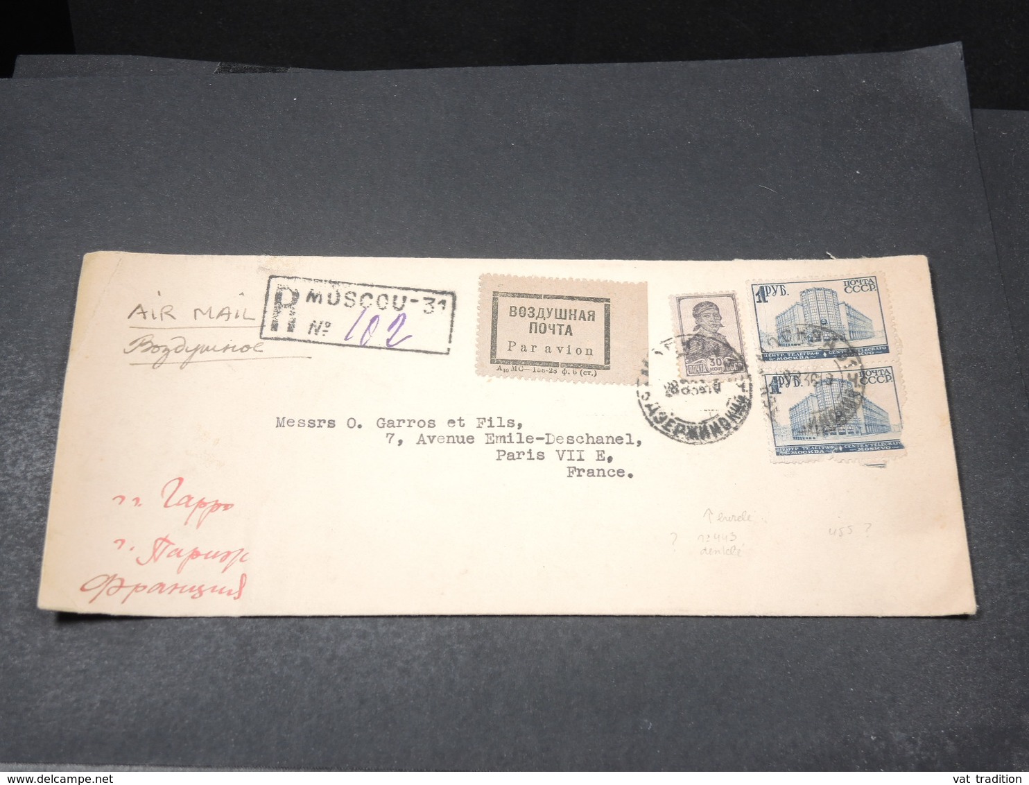 U.R.S.S. - Enveloppe En Recommandé De Moscou Pour La France En 1936 - L 18038 - Storia Postale