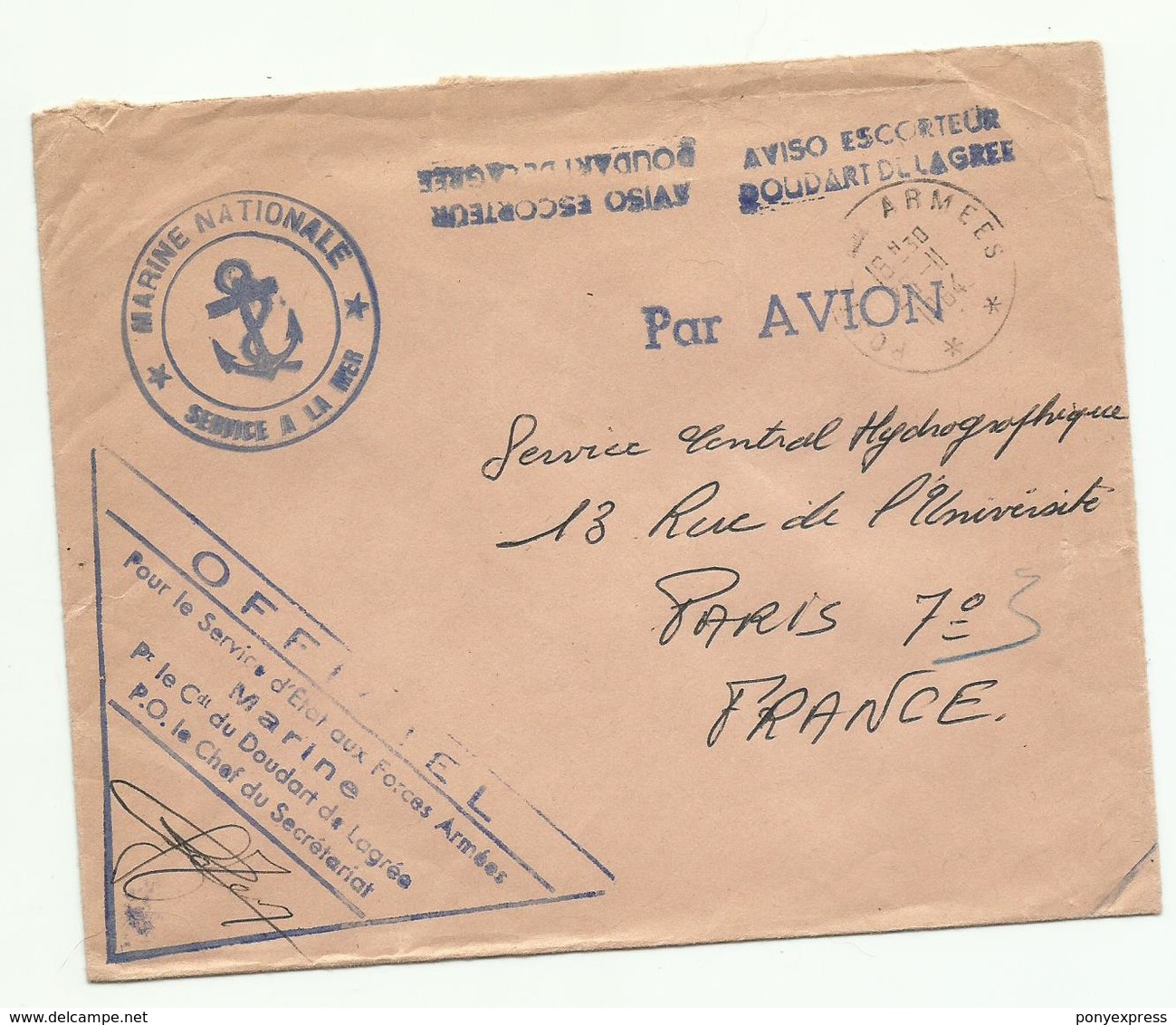 1964 Aviso Escorteur Doudart De Lagree, + Cachet Poste Aux Armées 16 11 1964 Pour Paris - Poste Navale