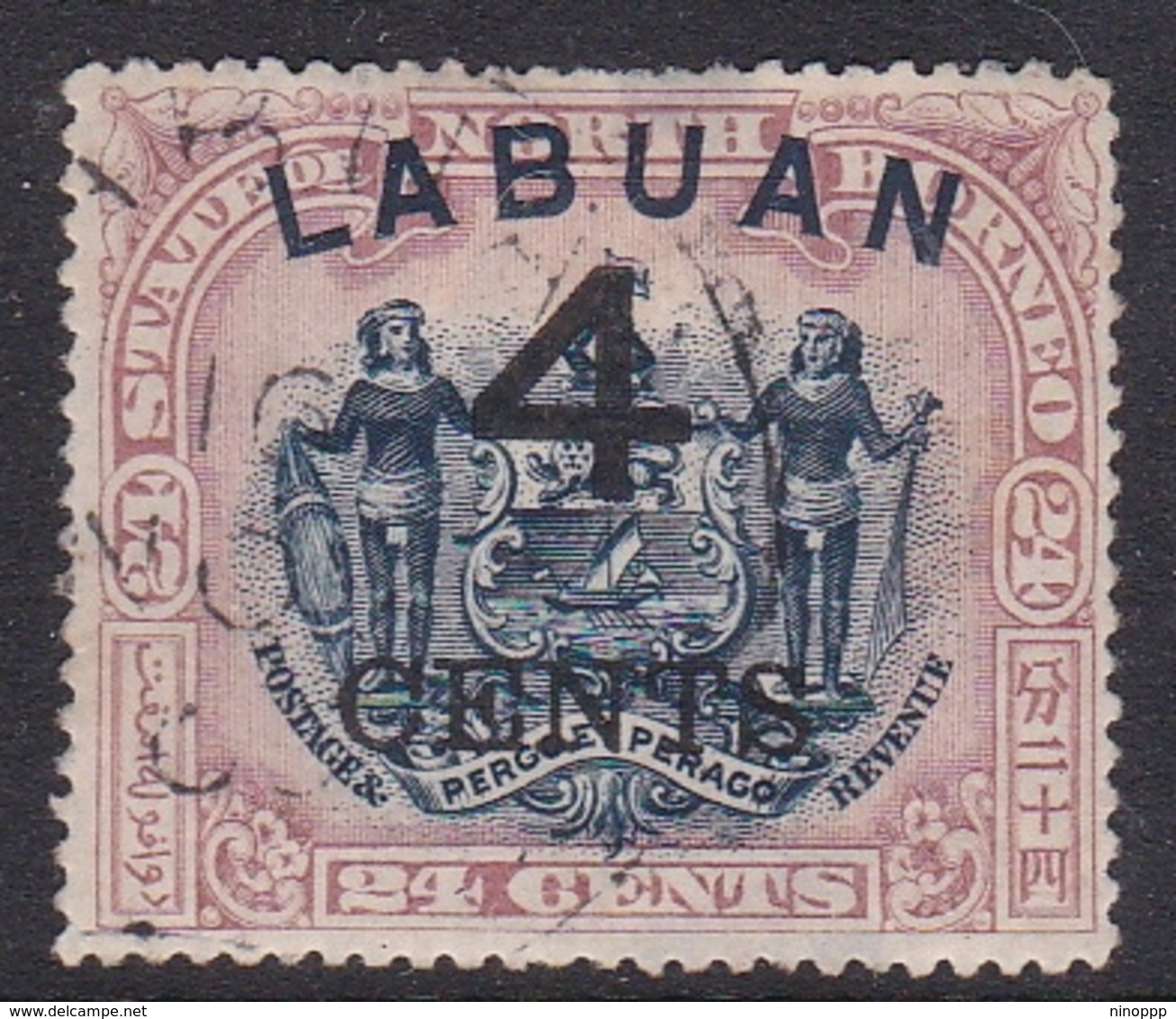 Malaysia-Labuan Scott 92a 1899 4c On 24c Lilac And Black, Used - Malaysia (1964-...)