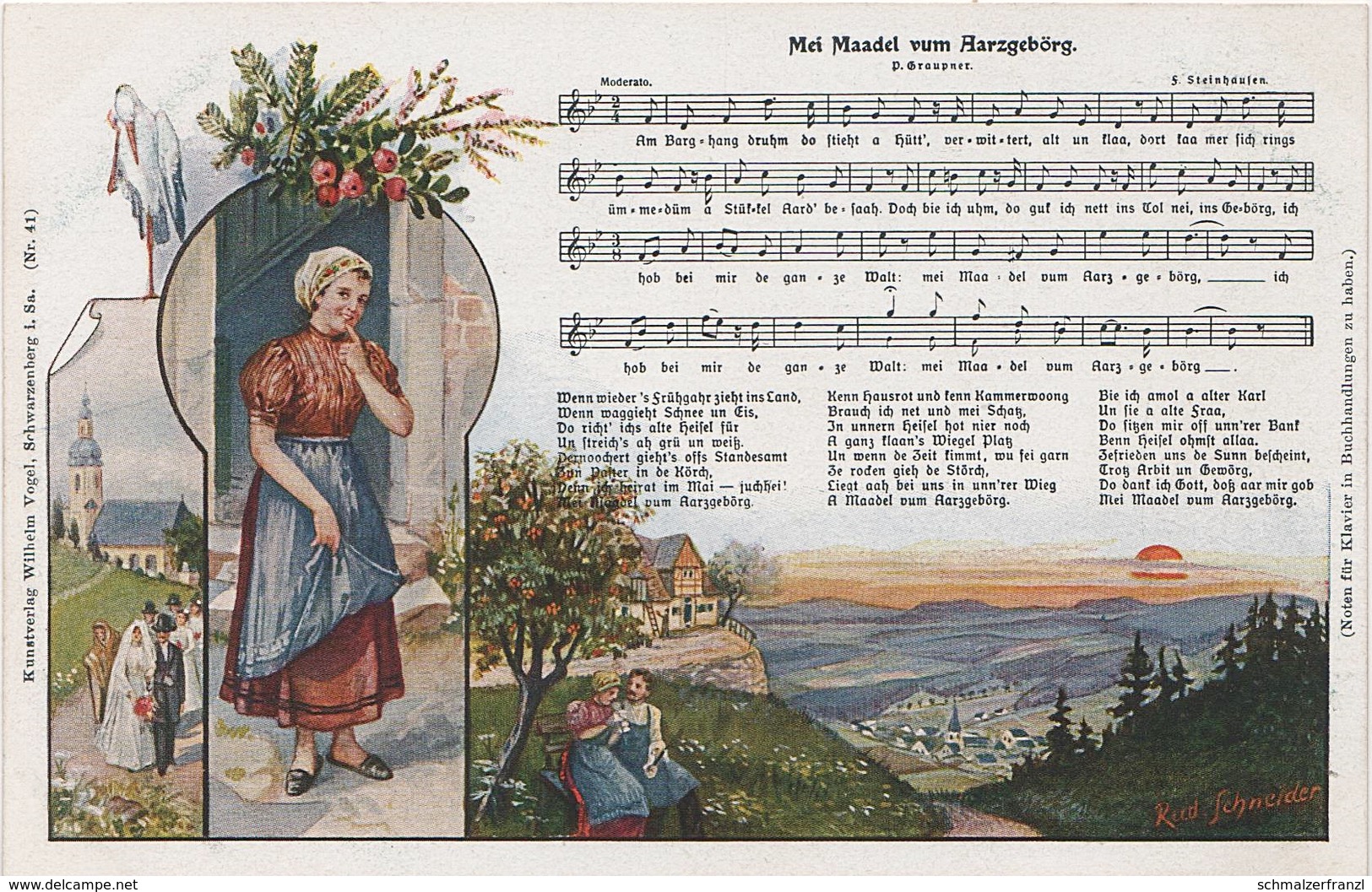 Künstlerkarte Liedkarte AK Gruß Erzgebirge Mei Maadel Vum Aarzgebörg Vogel Schwarzenberg Graupner Lied Sage Musik - Schwarzenberg (Erzgeb.)