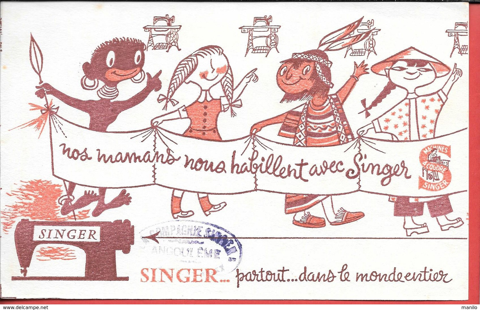 Buvard Ancien Textile : COMPAGNIE SINGER à ANGOULEME - Machines à Coudre  Partout Dans Le Monde Entier - Textile & Clothing