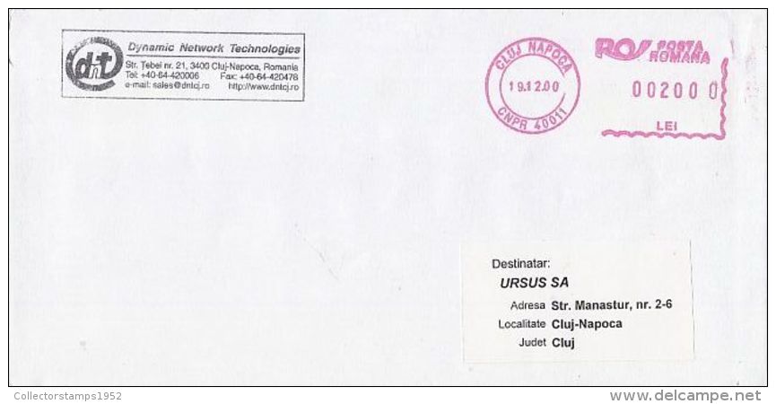 6480FM- AMOUNT 2000, CLUJ NAPOCA, RED MACHINE STAMPS ON COVER, COMPANY HEADER, 2000, ROMANIA - Storia Postale