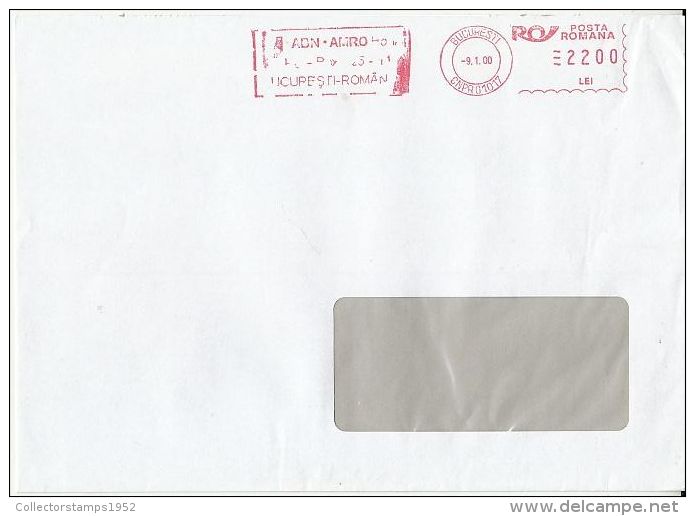 6481FM- AMOUNT 2200, BUCHAREST, COMPANY, RED MACHINE STAMPS ON COVER, 2000, ROMANIA - Lettres & Documents