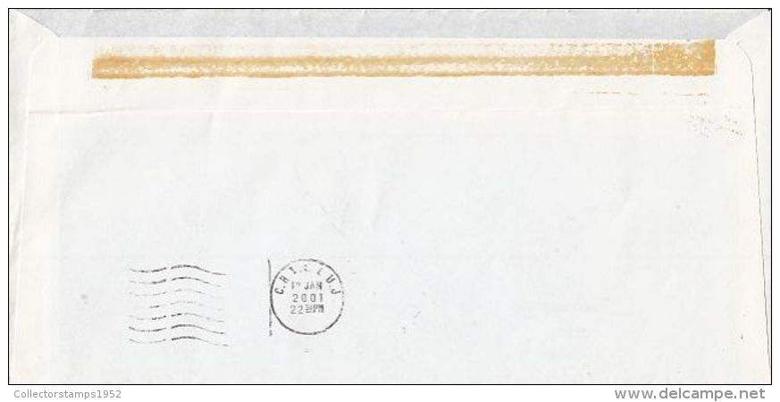 6486FM- AMOUNT 4600, BUCHAREST, RED MACHINE STAMPS ON REGISTERED COVER, COMPANY HEADER, 2001, ROMANIA - Lettres & Documents