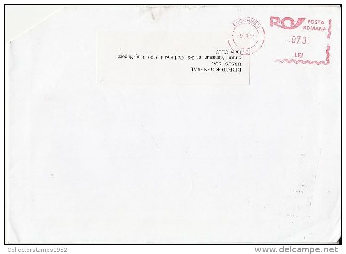 6490FM- AMOUNT 700, BUCHAREST, RED MACHINE STAMPS ON COVER, 2001, ROMANIA - Briefe U. Dokumente