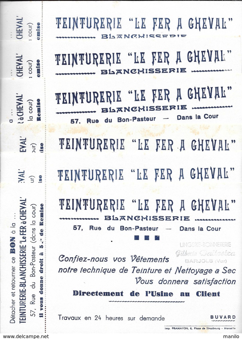 10 Buvards Anciens Identiques - TEINTURERIE "LE FER A CHEVAL"  MARSEILLE-GILBERTE BALLESTRA à BARJOLS (Var) Avec Coupons - Kleidung & Textil