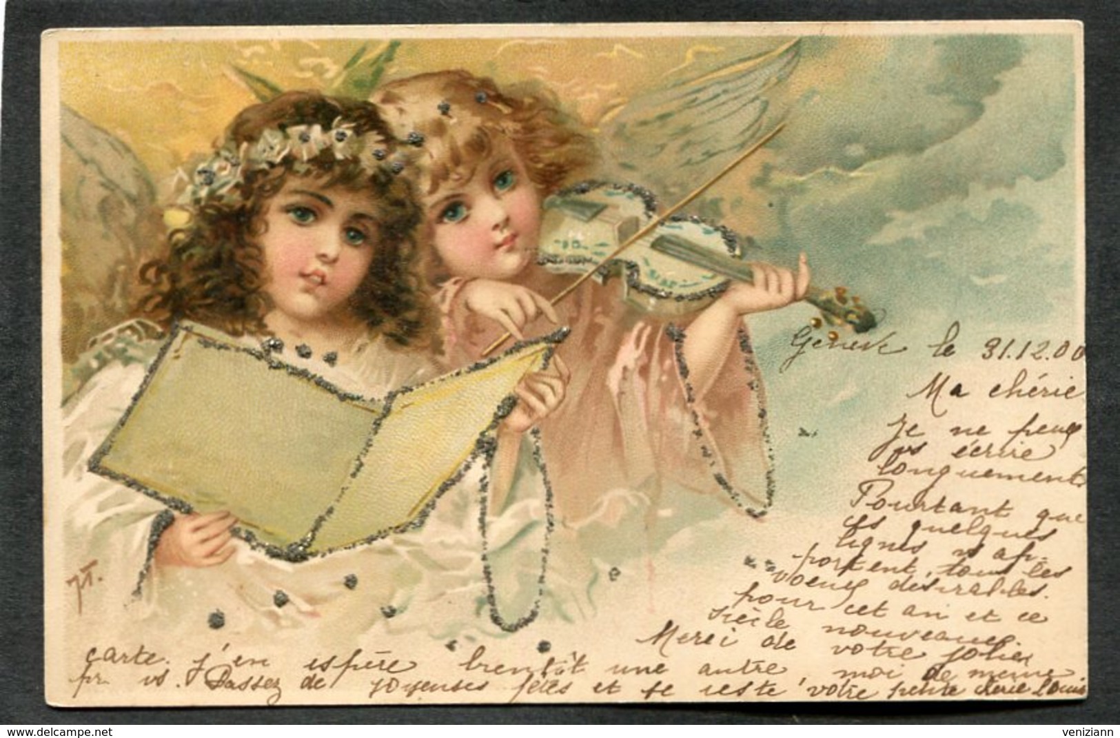 CPA - Illustration - Anges - Paillettes  (dos Non Divisé) - Angels