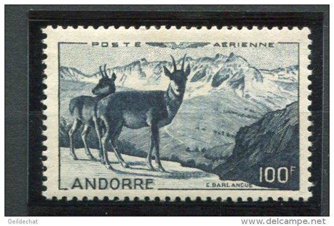 7245   ANDORRE   PA 1**  100 F Bleu-noir : Isards Et Chaîne De L'Alt Del Grio (cote: 109€)  1950   TTB - Poste Aérienne