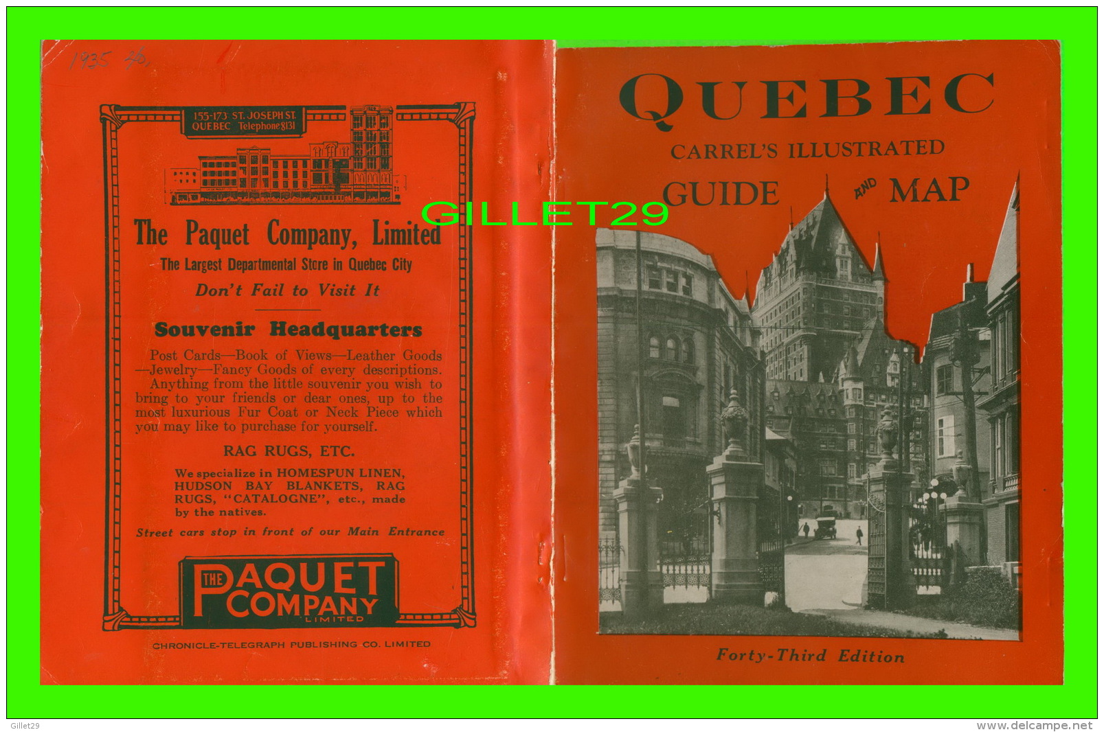 BOOK - CARREL'S ILLUSTRATED GUIDE & MAP TO QUEBEC, 43 EDITION, 1935 - 212 PAGES - SHOWING ELECTRIC RAILWAY CIRCUIT - América Del Norte