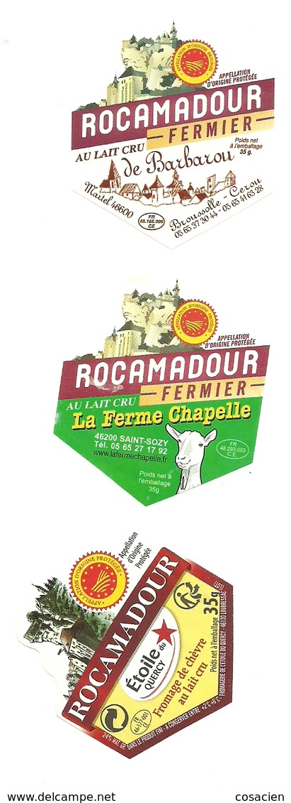 Lot De 3 étiquettes Fromage De Chèvre Rocamadour La Ferme Chapelle Barbarou Et étoile Du Quercy - Fromage
